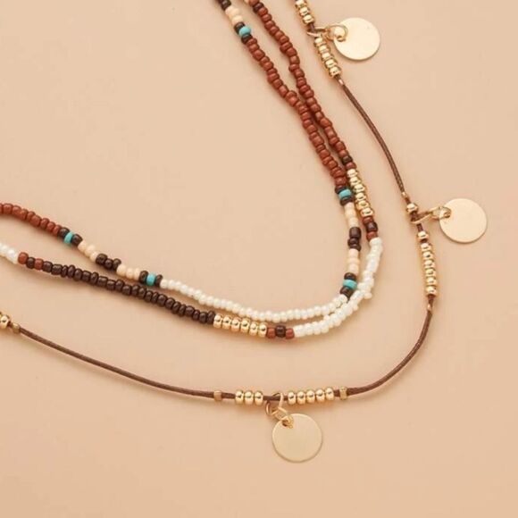 💖 2/$30 Boho indie sleeze multi layered gold charm beaded hippie necklace - Picture 15 of 15